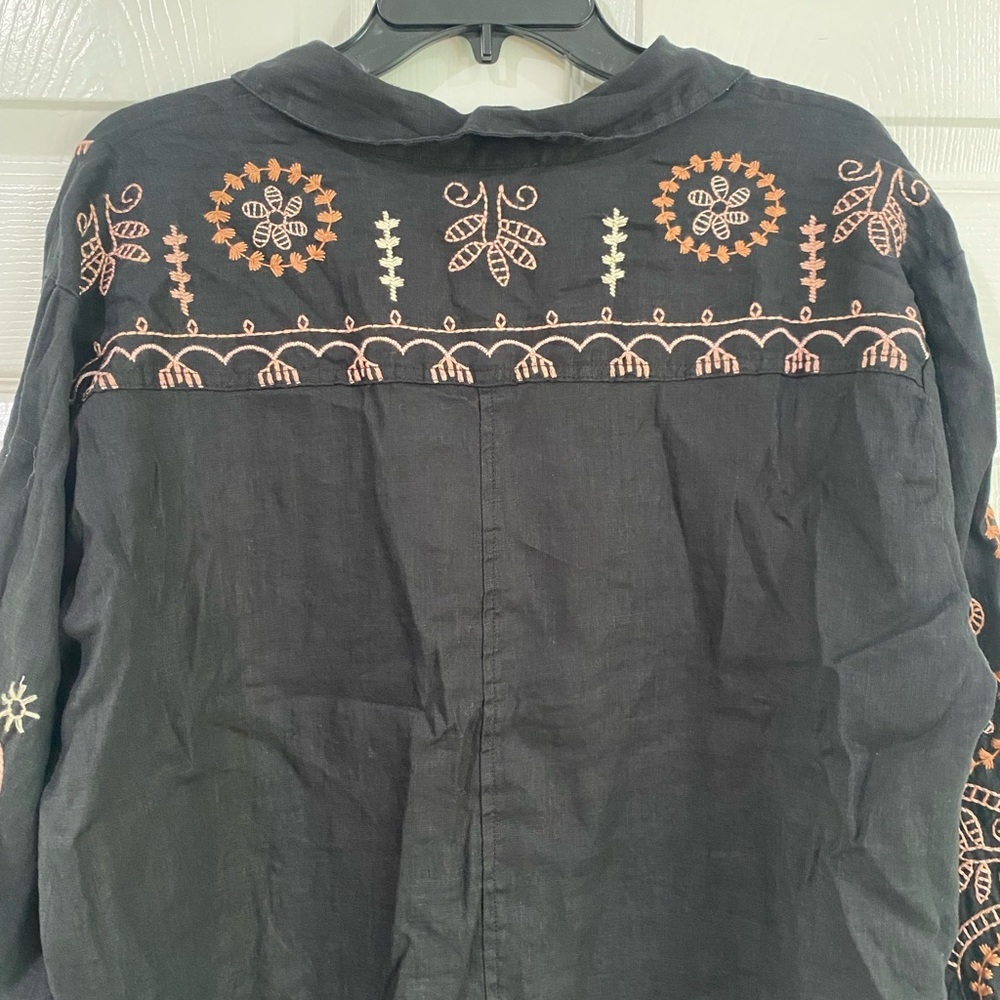 Johnny Was Faye Relaxed Linen Button Down Embroidered Shirt Lagenlook Size L - Picture 12 of 15